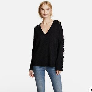 FEEL THE PIECE BY TERRE JACOBS Lowe Charcoal Lace-Up Sleeve Cashmere Sweater